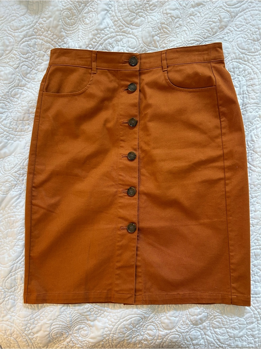 LOFT Button-Front Midi Skirt in Rust